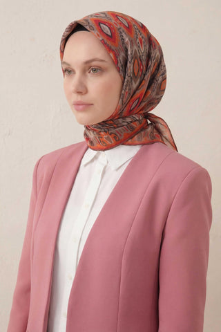 Pamuk Karışımlı Soft Eşarp Baklava Desen Vizon 90x90 - Soft Eşarp - | Silk Home