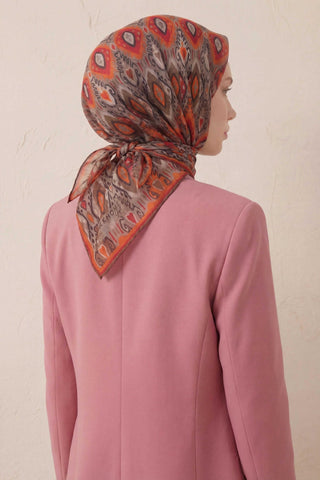 Pamuk Karışımlı Soft Eşarp Baklava Desen Vizon 90x90 - Soft Eşarp - | Silk Home