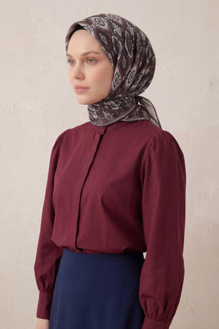 Pamuk Karışımlı Soft Eşarp Baklava Desen Soluk Mürdüm 90x90 - Soft Eşarp - | Silk Home