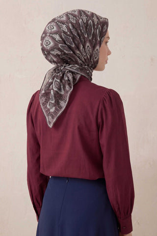 Pamuk Karışımlı Soft Eşarp Baklava Desen Soluk Mürdüm 90x90 - Soft Eşarp - | Silk Home