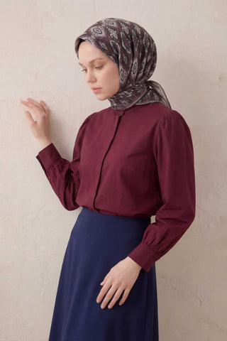 Pamuk Karışımlı Soft Eşarp Baklava Desen Soluk Mürdüm 90x90 - Soft Eşarp - | Silk Home