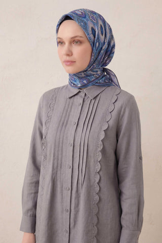 Pamuk Karışımlı Soft Eşarp Baklava Desen Gök Mavi 90x90 - Soft Eşarp - | Silk Home
