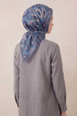 Pamuk Karışımlı Soft Eşarp Baklava Desen Gök Mavi 90x90 - Soft Eşarp - | Silk Home