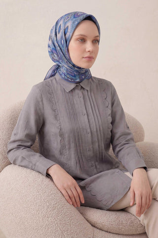 Pamuk Karışımlı Soft Eşarp Baklava Desen Gök Mavi 90x90 - Soft Eşarp - | Silk Home