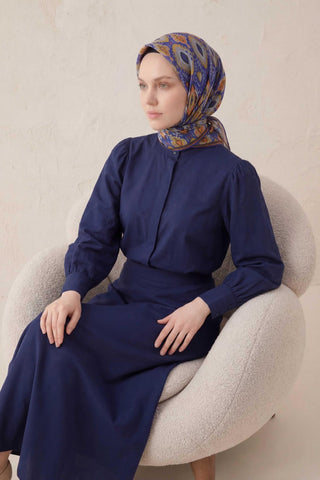 Pamuk Karışımlı Soft Eşarp Baklava Desen Canlı Mavi 90x90 - Soft Eşarp - | Silk Home