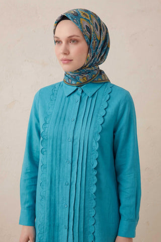 Pamuk Karışımlı Soft Eşarp Baklava Desen Petrol Mavisi 90x90 - Soft Eşarp - | Silk Home