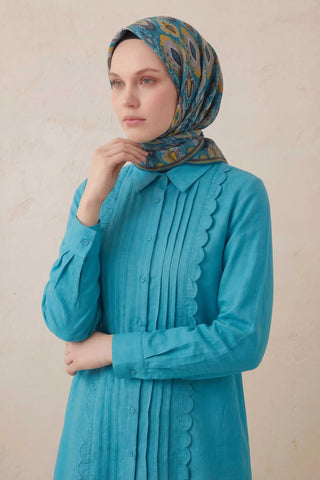 Pamuk Karışımlı Soft Eşarp Baklava Desen Petrol Mavisi 90x90 - Soft Eşarp - | Silk Home