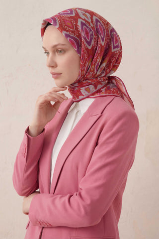 Cotton Blend Scarf, Silver Geometric Triangle Pattern, Soft Texture, Non-Slip, 90x90 cm.