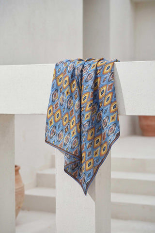 Pamuk Karışımlı Soft Eşarp Baklava Desen Mavi 90x90 - Soft Eşarp - | Silk Home