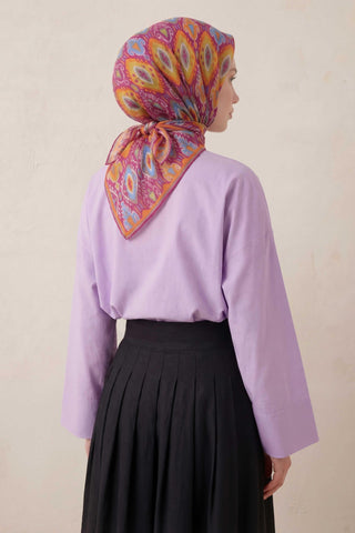 Pamuk Karışımlı Soft Eşarp Baklava Desen Pembe 90x90 - Soft Eşarp - | Silk Home