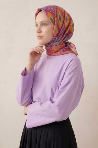 Pamuk Karışımlı Soft Eşarp Baklava Desen Pembe 90x90 - Soft Eşarp - | Silk Home