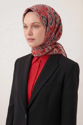 Pamuk Karışımlı Soft Eşarp Baklava Desen Bordo 90x90 - Soft Eşarp - | Silk Home
