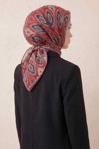 Pamuk Karışımlı Soft Eşarp Baklava Desen Bordo 90x90 - Soft Eşarp - | Silk Home