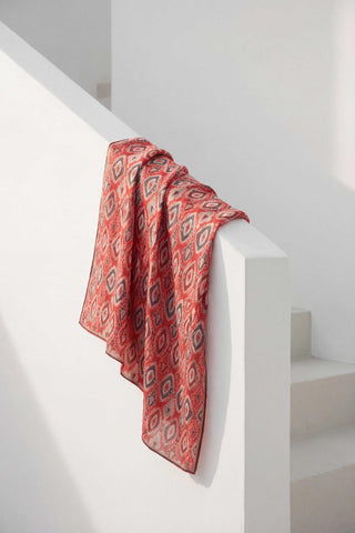 Pamuk Karışımlı Soft Eşarp Baklava Desen Bordo 90x90 - Soft Eşarp - | Silk Home
