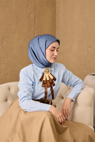 Sura İpek Eşarp İndigo Düz Renk Tok Duruşlu 90X90