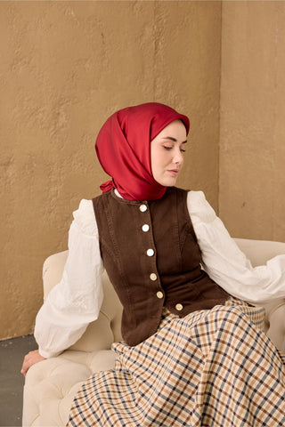 Sura İpek Eşarp Kırmızı Düz Dokulu Kaymaz Yüzeyli 90X90