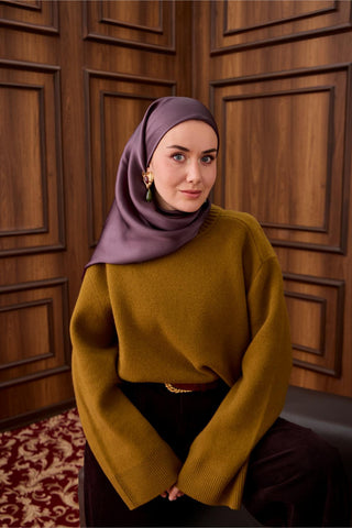 Sura İpek Eşarp Mor Düz Dokulu Kaymaz Yüzeyli 90X90