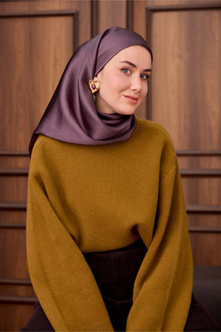 Sura İpek Eşarp Mor Düz Dokulu Kaymaz Yüzeyli 90X90