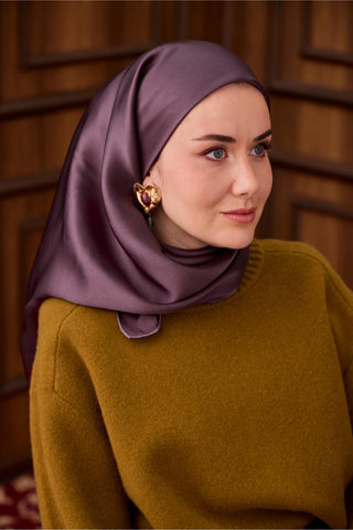 Sura İpek Eşarp Mor Düz Dokulu Kaymaz Yüzeyli 90X90