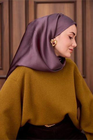 Sura İpek Eşarp Mor Düz Dokulu Kaymaz Yüzeyli 90X90