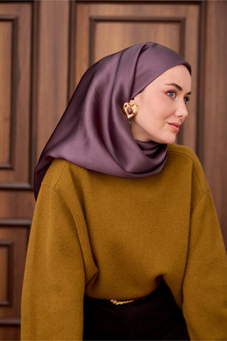 Sura İpek Eşarp Mor Düz Dokulu Kaymaz Yüzeyli 90X90