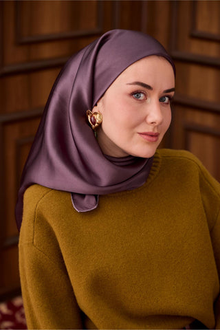 Sura İpek Eşarp Mor Düz Dokulu Kaymaz Yüzeyli 90X90