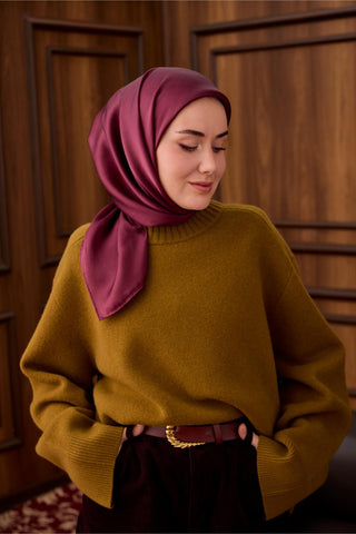 Sura İpek Eşarp Mürdüm Düz Dokulu Kaymaz Yüzeyli 90X90 - Sura İpek Eşarp - | Silk Home
