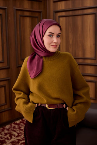 Sura İpek Eşarp Mürdüm Düz Dokulu Kaymaz Yüzeyli 90X90 - Sura İpek Eşarp - | Silk Home