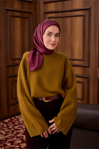 Sura İpek Eşarp Mürdüm Düz Dokulu Kaymaz Yüzeyli 90X90 - Sura İpek Eşarp - | Silk Home