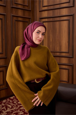 Sura İpek Eşarp Mürdüm Düz Dokulu Kaymaz Yüzeyli 90X90 - Sura İpek Eşarp - | Silk Home