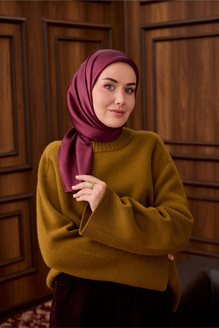 Sura İpek Eşarp Mürdüm Düz Dokulu Kaymaz Yüzeyli 90X90 - Sura İpek Eşarp - | Silk Home