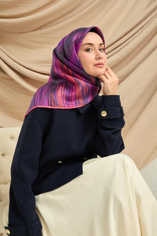 Twill Silk Scarf, Purple-Pink Pattern, Firm Structure, 90x90 cm 