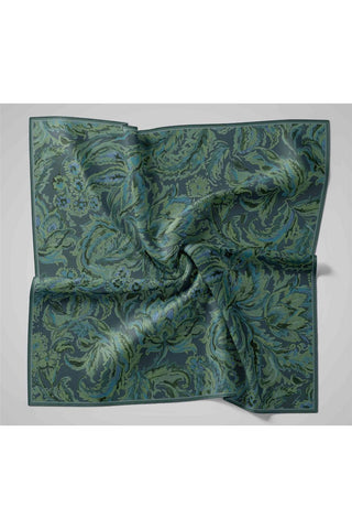 Twill İpek Eşarp Koyu Lacivert-Sisli Yeşil Desenli Tok Duruşlu 90X90