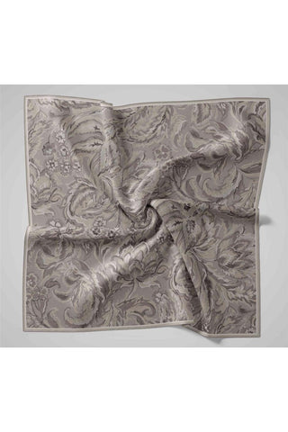 Twill İpek Eşarp Gri-Füme Desenli Tok Duruşlu 90X90