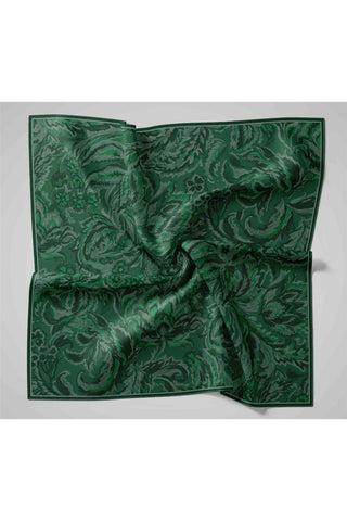 Twill İpek Eşarp Koyu Yeşil-Su Yeşili Desenli Tok Duruşlu 90X90