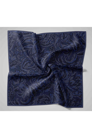 Twill İpek Eşarp Koyu Lacivert-Siyah Desenli Tok Duruşlu 90X90