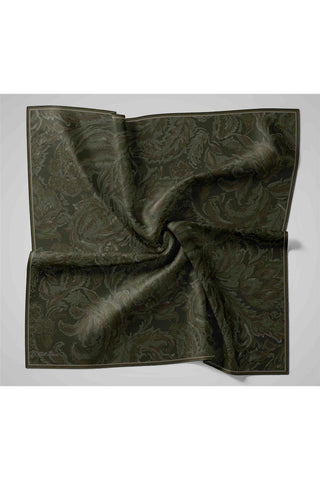 Twill İpek Eşarp Koyu Yeşil-Gri Desenli Tok Duruşlu 90X90