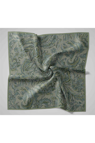Twill İpek Eşarp Yeşil Gri-Füme Desenli Tok Duruşlu 90X90