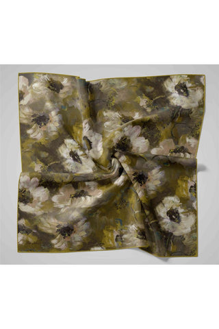Twill İpek Eşarp Fıstık Yeşili-Koyu Yeşil Desenli Tok Duruşlu 90X90