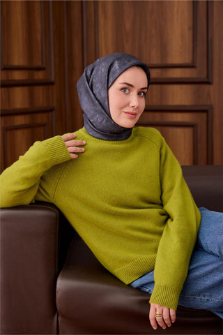 Twill İpek Eşarp Lacivert–Bebe Mavi Desenli Tok Duruşlu 90X90