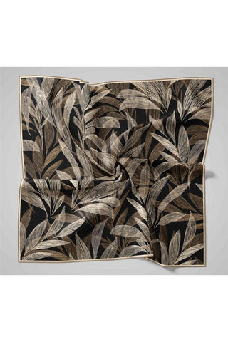 Twill İpek Eşarp Siyah-Vizon Krem Gold Geçişli Kaymaz Tok Duruşlu 90X90