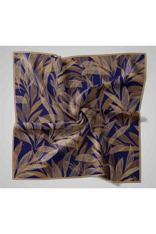 Twill İpek Eşarp Lacivert-Açık Gold Gold Geçişli Kaymaz Tok Duruşlu 90X90