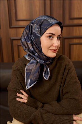 Twill İpek Eşarp Lacivert-Yeşil Kahve Bebe Mavi Geçişli Kaymaz Tok Duruşlu
                90X90