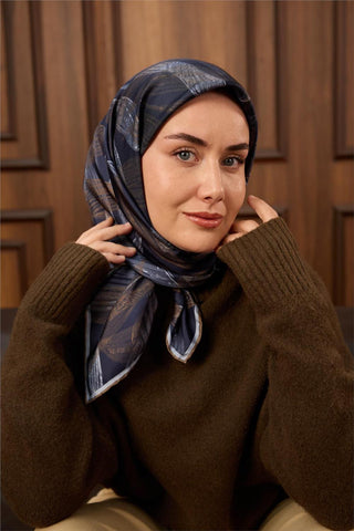 Twill İpek Eşarp Lacivert-Yeşil Kahve Bebe Mavi Geçişli Kaymaz Tok Duruşlu
                90X90