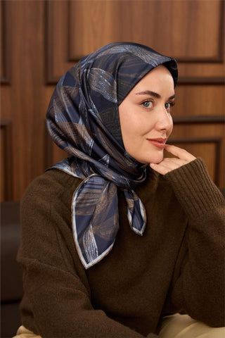 Twill İpek Eşarp Lacivert-Yeşil Kahve Bebe Mavi Geçişli Kaymaz Tok Duruşlu
                90X90