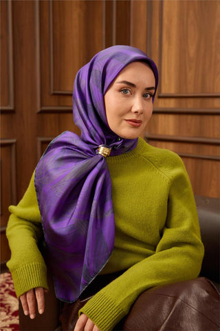 Twill İpek Eşarp Mor-Füme Gri Geçişli Kaymaz Tok Duruşlu 90X90