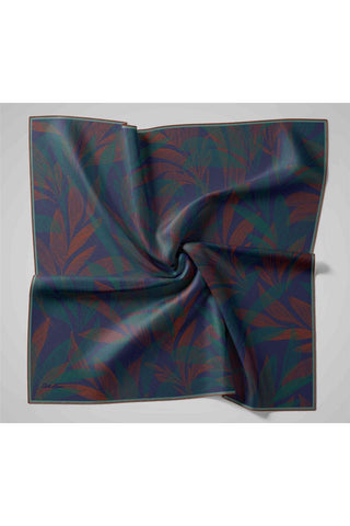 Twill İpek Eşarp Lacivert-Kiremit Desenli Tok Duruşlu 90X90