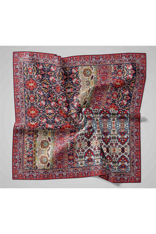 Twill İpek Eşarp Mor-Butter Yellow Desenli Tok Duruşlu 90X90 - Twill İpek Eşarp - | Silk Home