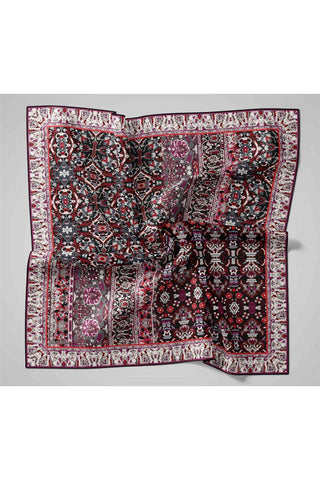 Twill İpek Eşarp Siyah–Bordo Desenli Tok Duruşlu Kaymaz 90X90