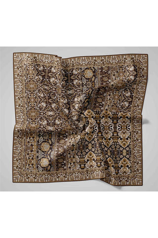Twill İpek Eşarp Siyah–Haki Desenli Tok Duruşlu Kaymaz 90X90